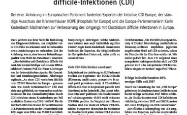 Experten fordern Maßnahmen gegen Clostridium difficile-Infektionen (CDI)