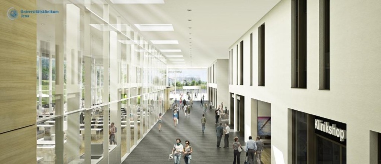 So sieht nach der Fertigstellung der neue Eingangsbereich des UKJ aus...