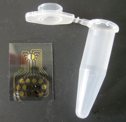 Elektrochemischer Chip der iOPC Gruppe mit 11 kreisförmig angeordneten...