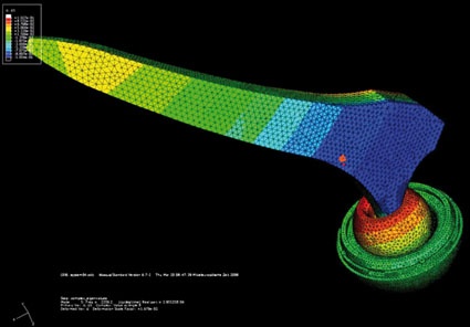 Figure 1: Finite element model of a vibrating THA system. Different colors...