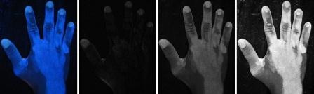 Zwischenstufen der Hand Segmentierung: (a) Original, (b) Farbverlauf, (c)...