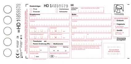 Abb. 2: Beispiel einer Filterpapierkarte für das Neugeborenen Screening.