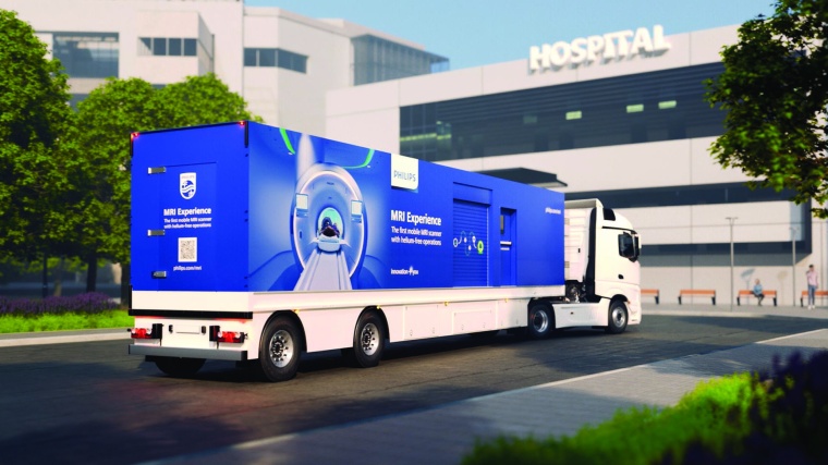 Ein Truck mit dem weltweit ersten mobilen MRT-System mit BlueSeal Technologie...