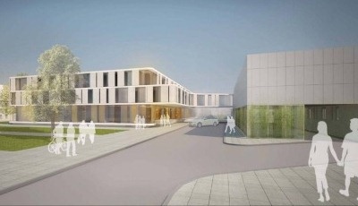 Entwurf Außenansicht des neuen Herzzentrums Klinikum Ludwigshafen, Blick von...