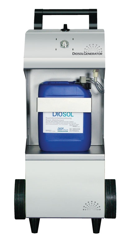 Ein Verneblungssystem mit einer gebrauchsfertigen Lösung (Diosol) und dem...