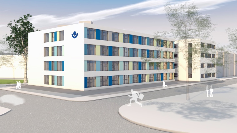 Ansicht des Ersatzbettenhauses am Bergmannsheil Foto: Kleusberg GmbH & Co. KG