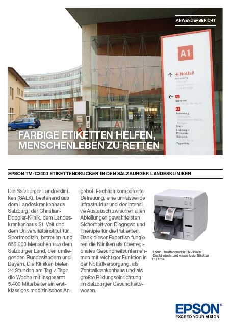 Die Salzburger Kliniken setzen heute sechs Epson TM-C3400 Etikettendrucker ein....