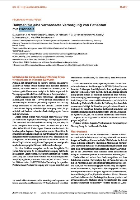 Rahmen für eine verbesserte Versorgung von Patienten mit Psoriasis