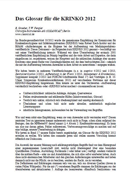 Das Glossar für die KRINKO 2012