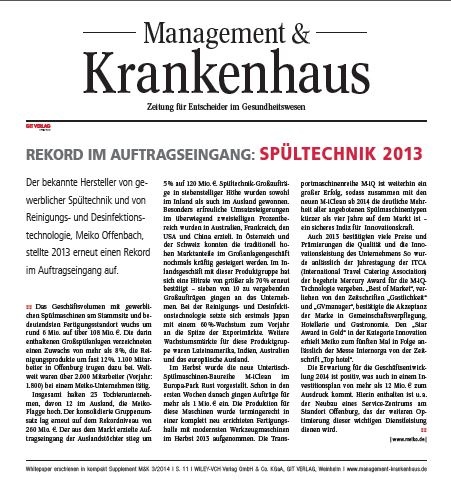 Rekord im Auftragseingang: Spültechnik von Meiko