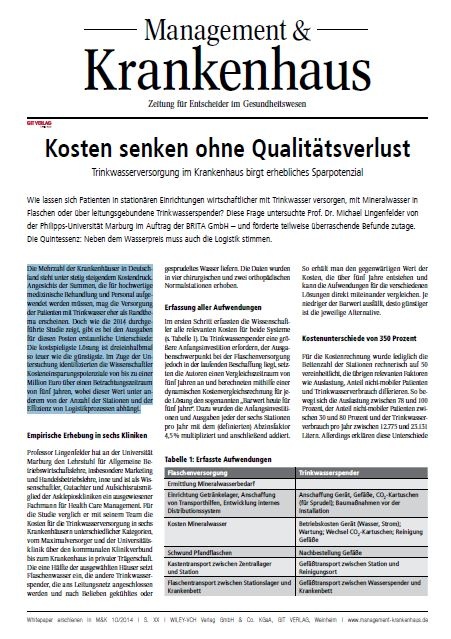 Kosten senken ohne Qualitätsverlust: Trinkwasserversorgung im Krankenhaus...