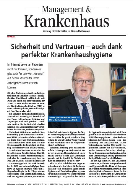 Sicherheit und Vertrauen – auch dank perfekter Krankenhaushygiene