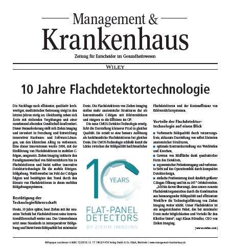 Ziehm Imaging:10 Jahre Flachdetektortechnologie