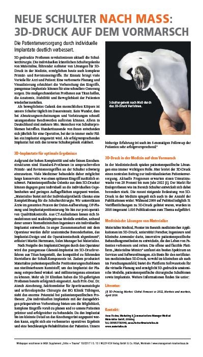 Neue Schulter nach Maß: 3D-Druck auf dem Vormarsch