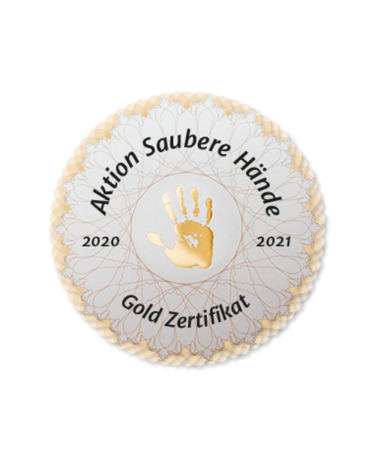 Das Gold Zertifikat der „Aktion Saubere Hände“. Foto: Universitätsmedizin...