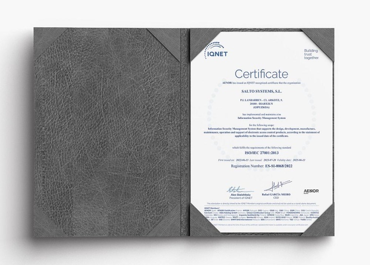 Salto Systems hat erneut die Zertifizierung gemäß ISO 27001 erhalten, was den...