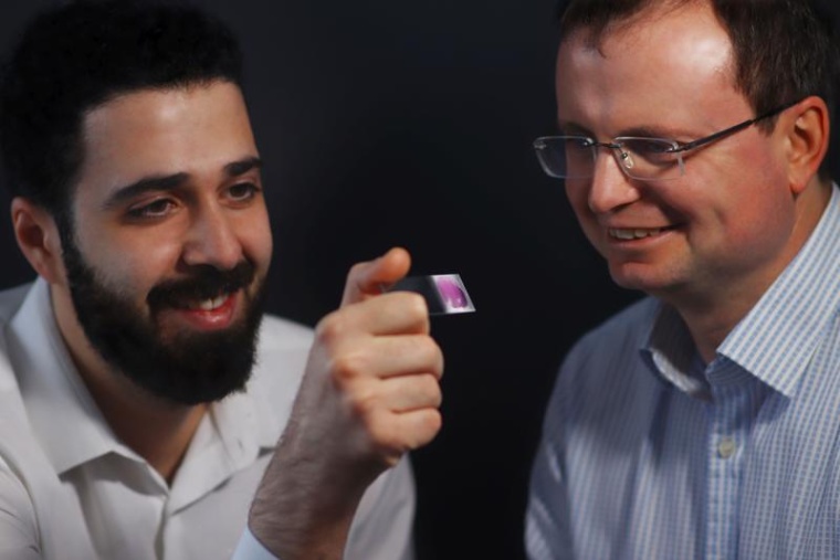 Waseem Kitana zeigt Prof. Dr. Leonid Ionov, Professor für Biofabrikation, eine...