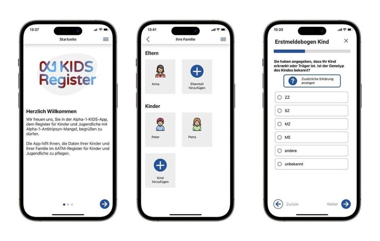 So sieht die App „Alpha-1-KIDS“ aus – intuitiv, anwenderfreundlich, für...