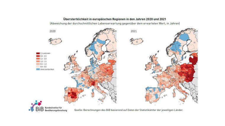 Übersterblichkeit in europäischen Regionen in den Jahren 2020 und 2021...