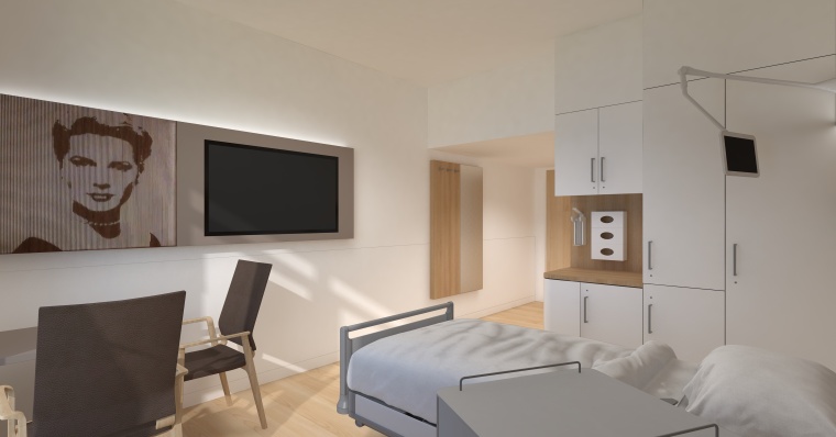 Schlichte Eleganz im Patientenzimmer, Foto: 100% interior, Sylvia Leydecker