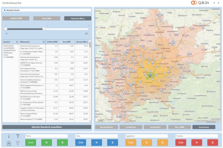 Anzeige Isochrone Fahrzeit zu Mitbewerbern aus dem Q.B.24 Foto: Transact