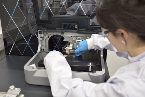 Erstautorin Wei Chen befüllt das Massenspektrometer mit einer Probe. Foto:...