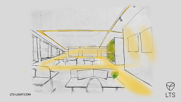 Deckenintegrierte Lichtlinien strukturieren Flächen, leiten Bewegungsflüsse...